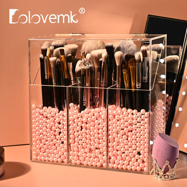 Glam Makeup Brush Holder Organizer, 3 Slot Acrylic Cosmetics Brushes XoXo