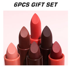 Luxurious Matte Lipstick Set of 6, Natural & Easy-to-Apply Lip Colors