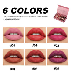 Luxurious Matte Lipstick Set of 6, Natural & Easy-to-Apply Lip Colors