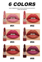 Luxurious Matte Lipstick Set of 6, Natural & Easy-to-Apply Lip Colors